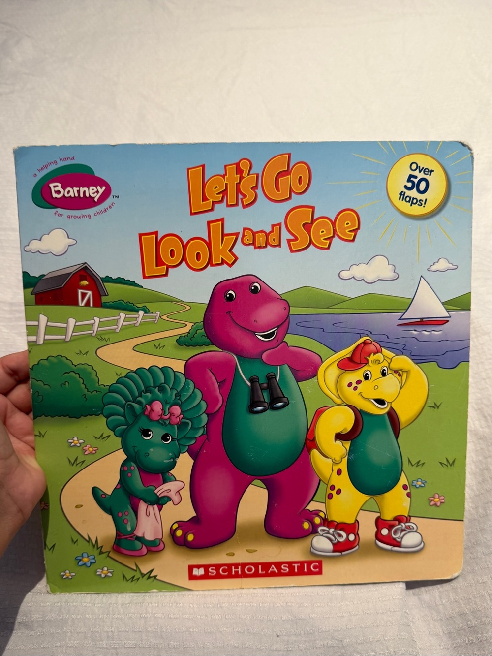 Vintage Barney Lets go look and see children’s board lift-a flap book